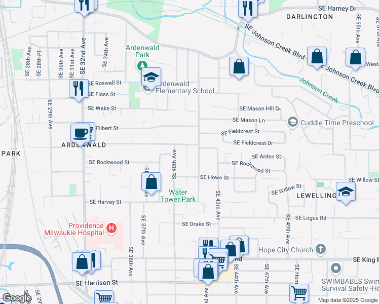 map of restaurants, bars, coffee shops, grocery stores, and more near 9484 Southeast 41st Avenue in Milwaukie