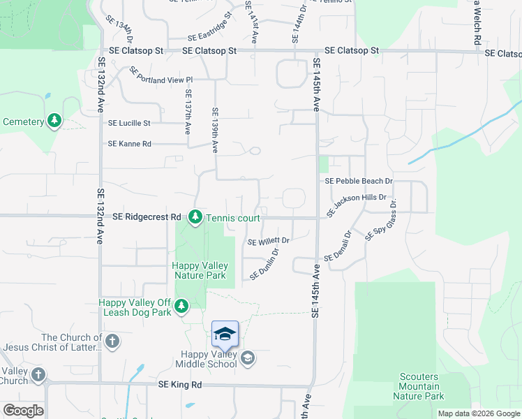 map of restaurants, bars, coffee shops, grocery stores, and more near 14197 Southeast Ridgecrest Road in Happy Valley