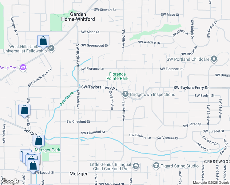 map of restaurants, bars, coffee shops, grocery stores, and more near 9024 Southwest 75th Avenue in Portland