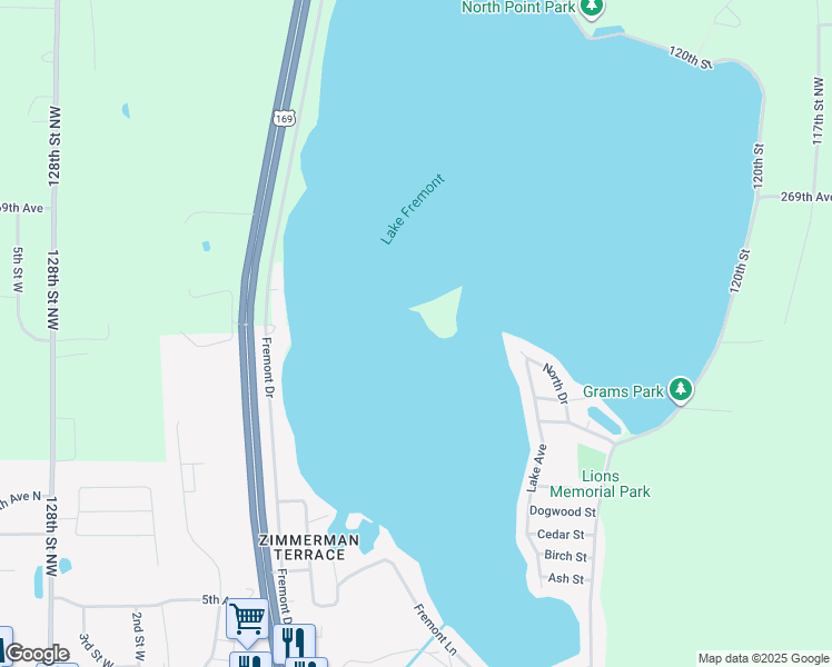 map of restaurants, bars, coffee shops, grocery stores, and more near in Zimmerman