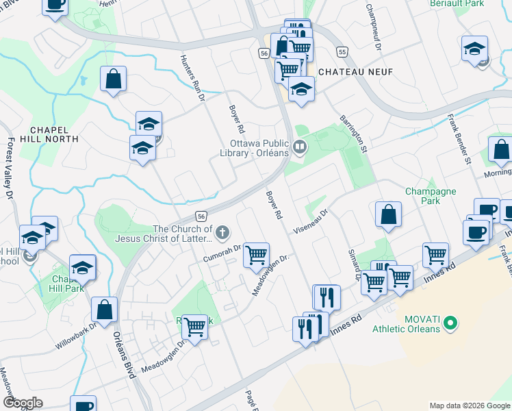 map of restaurants, bars, coffee shops, grocery stores, and more near 1698 Teakdale Avenue in Ottawa