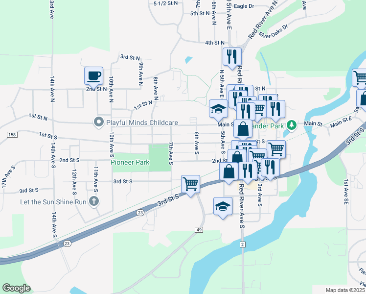 map of restaurants, bars, coffee shops, grocery stores, and more near 616 1st Street South in Cold Spring