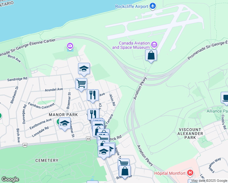 map of restaurants, bars, coffee shops, grocery stores, and more near 1146 Blasdell Avenue in Ottawa