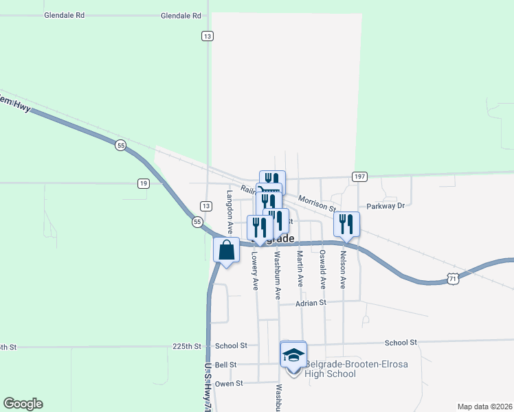 map of restaurants, bars, coffee shops, grocery stores, and more near 308 Lowery Avenue in Belgrade