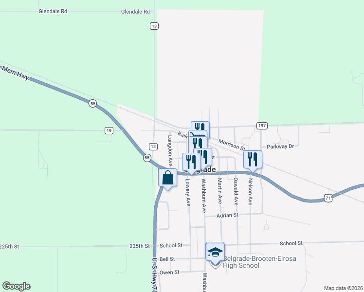 map of restaurants, bars, coffee shops, grocery stores, and more near 308 Lowery Avenue in Belgrade