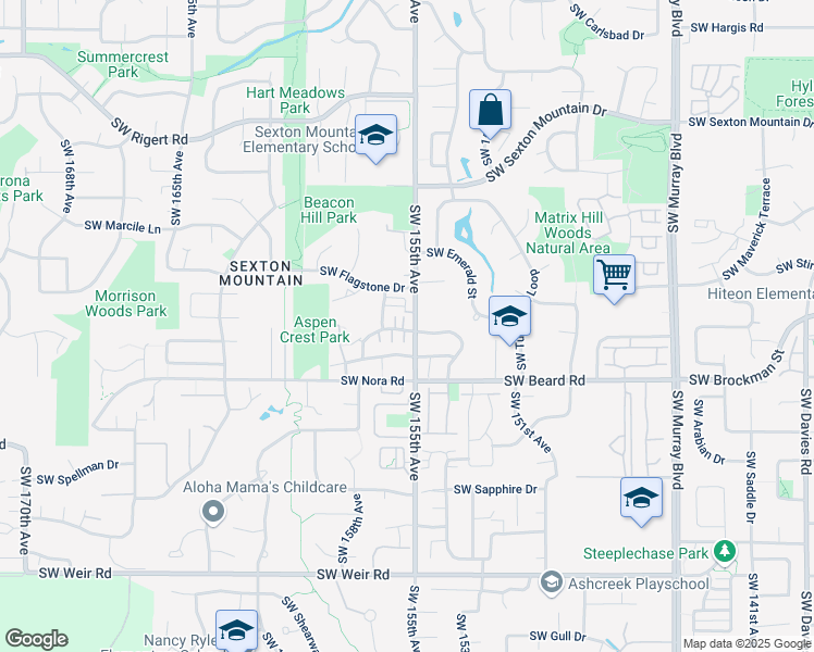 map of restaurants, bars, coffee shops, grocery stores, and more near 9033 Southwest 155th Avenue in Beaverton