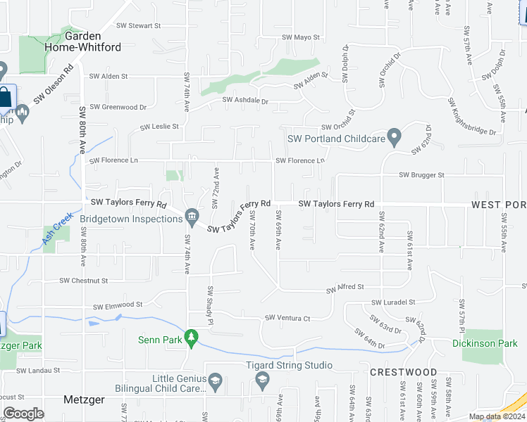 map of restaurants, bars, coffee shops, grocery stores, and more near 6912 Southwest Taylors Ferry Road in Tigard