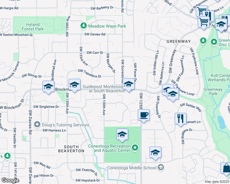 map of restaurants, bars, coffee shops, grocery stores, and more near 9060 Southwest 130th Avenue in Beaverton