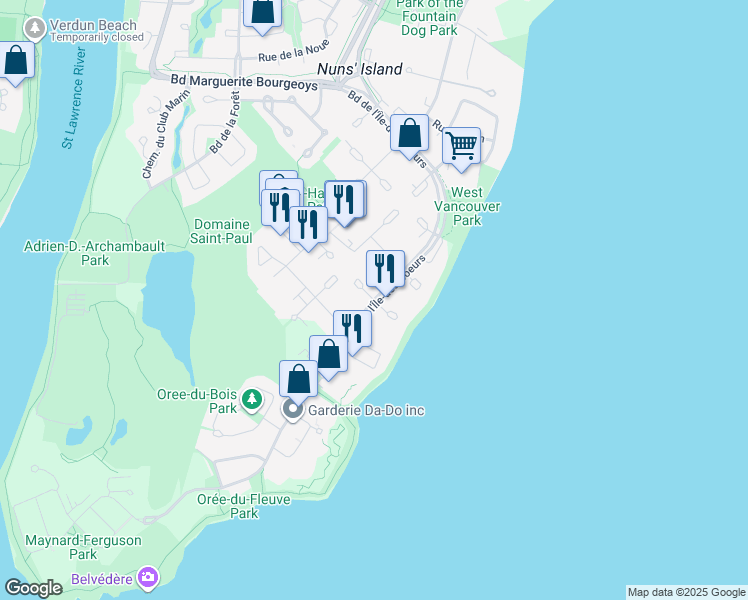 map of restaurants, bars, coffee shops, grocery stores, and more near in Montreal