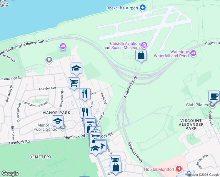 map of restaurants, bars, coffee shops, grocery stores, and more near 1188 Blasdell Avenue in Ottawa