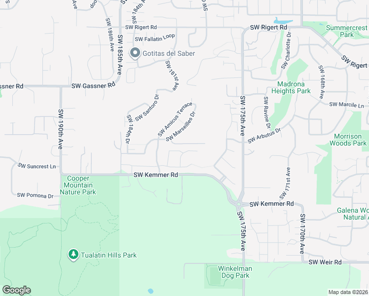 map of restaurants, bars, coffee shops, grocery stores, and more near 9109 Southwest 180th Place in Beaverton