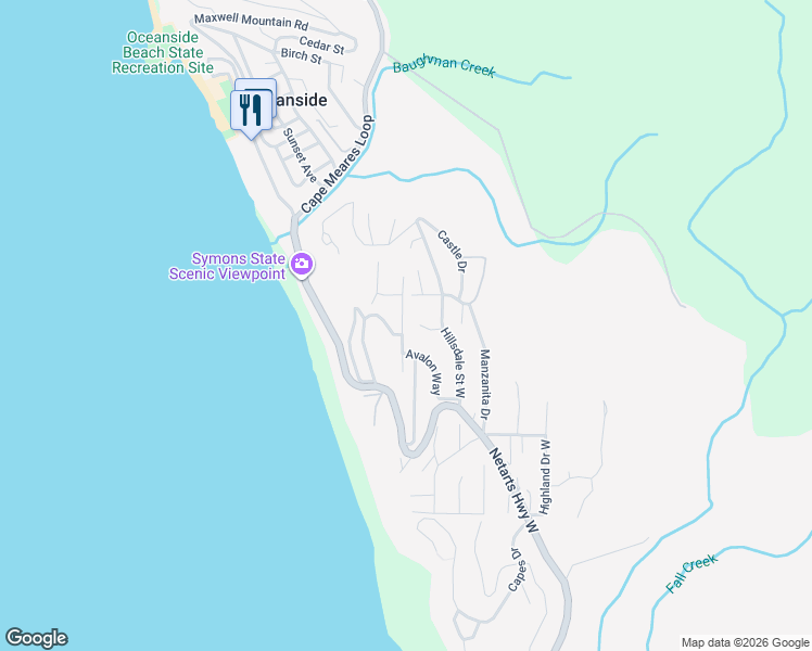 map of restaurants, bars, coffee shops, grocery stores, and more near 715 Ridgewood Road in Tillamook