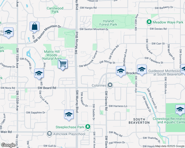 map of restaurants, bars, coffee shops, grocery stores, and more near 14185 Southwest Yearling Court in Beaverton