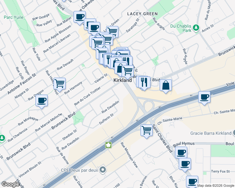 map of restaurants, bars, coffee shops, grocery stores, and more near in Kirkland