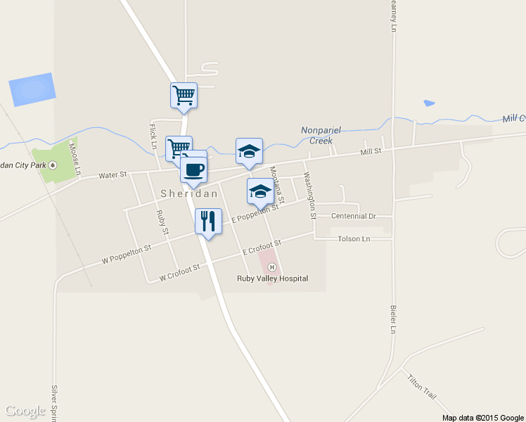 map of restaurants, bars, coffee shops, grocery stores, and more near 210 Madison St in Sheridan