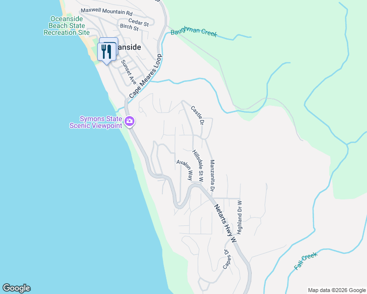 map of restaurants, bars, coffee shops, grocery stores, and more near 715 Ridgewood Road in Tillamook