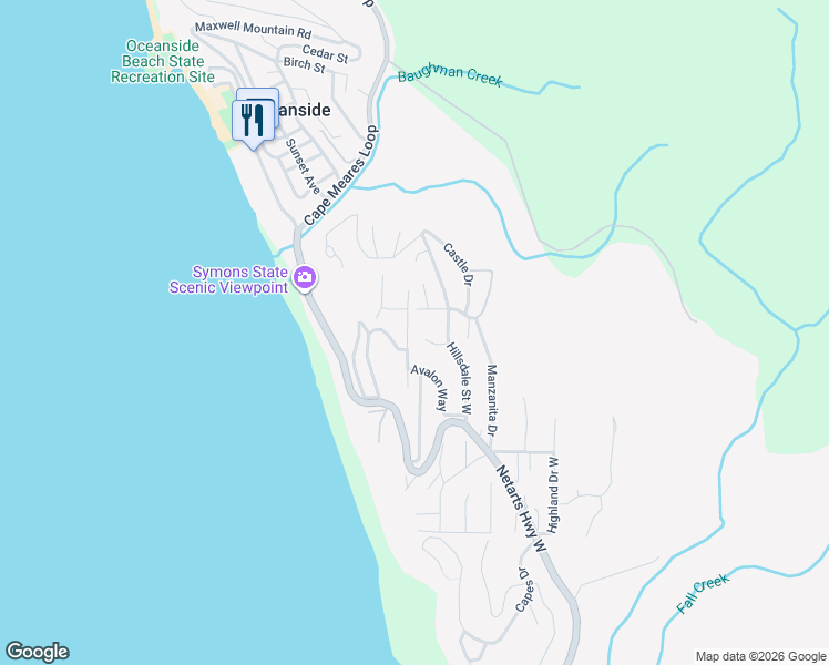 map of restaurants, bars, coffee shops, grocery stores, and more near 715 Ridgewood Road in Tillamook