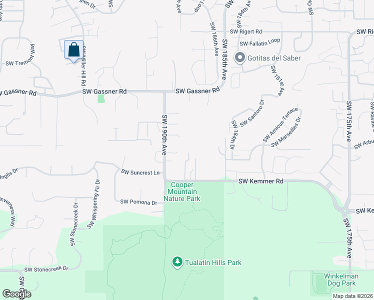 map of restaurants, bars, coffee shops, grocery stores, and more near 9090 Southwest 190th Avenue in Beaverton