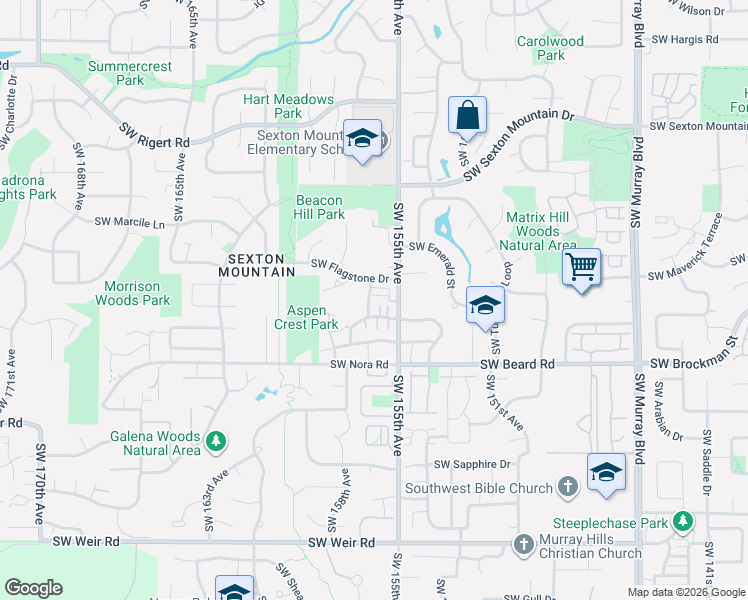 map of restaurants, bars, coffee shops, grocery stores, and more near 15680 Southwest Black Quartz Street in Beaverton