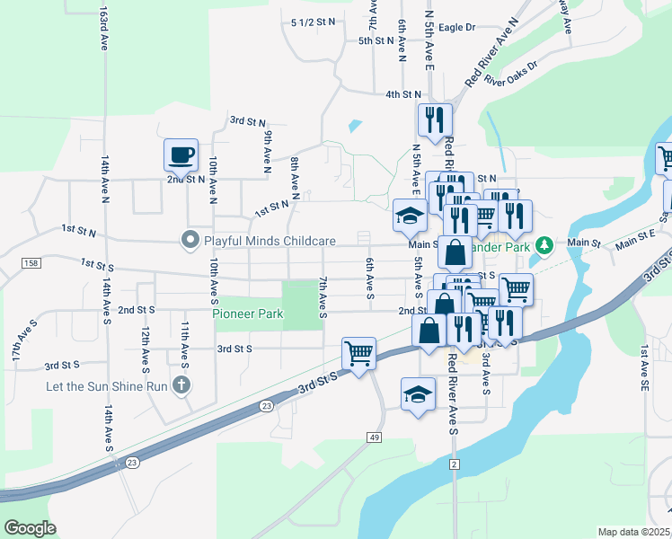 map of restaurants, bars, coffee shops, grocery stores, and more near 616 1st Street South in Cold Spring