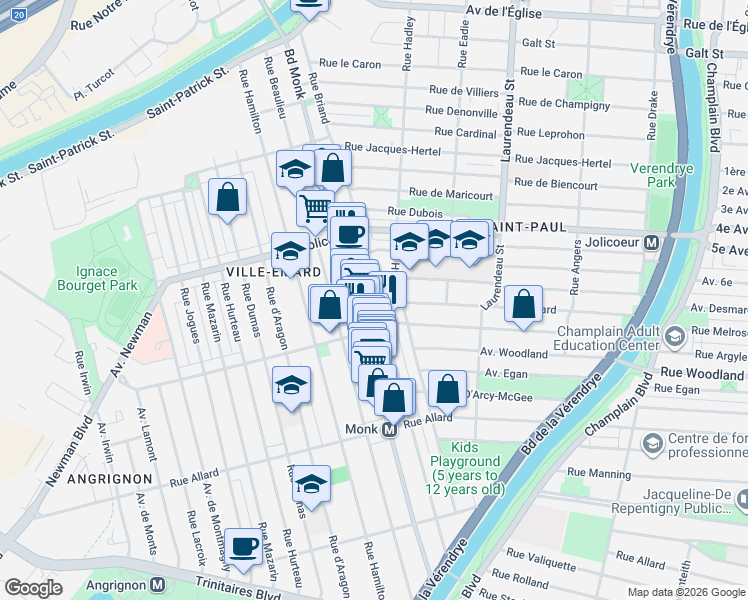 map of restaurants, bars, coffee shops, grocery stores, and more near 2350a Rue du Parc Garneau in Montréal