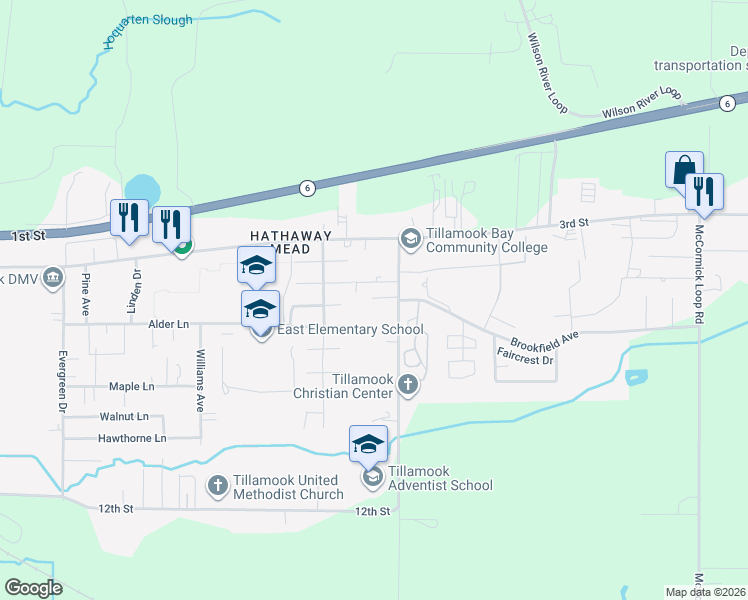 map of restaurants, bars, coffee shops, grocery stores, and more near 412 Marolf Loop Road in Tillamook