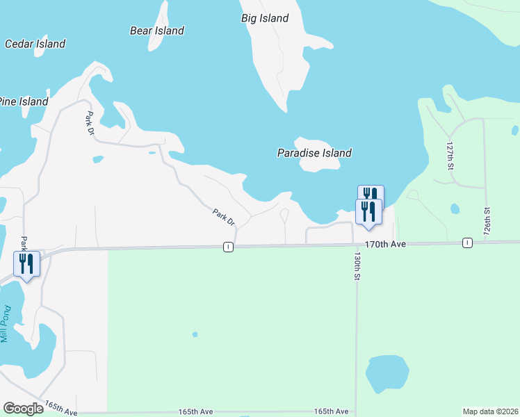 map of restaurants, bars, coffee shops, grocery stores, and more near 216 County Road I in Balsam Lake