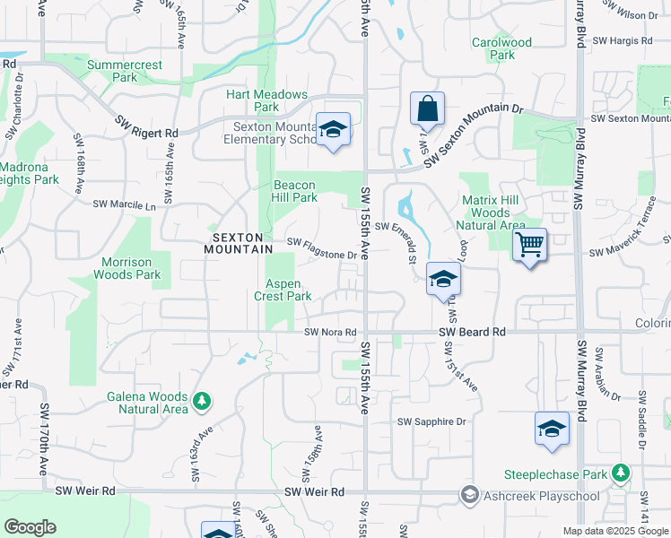 map of restaurants, bars, coffee shops, grocery stores, and more near 9055 Southwest 157th Avenue in Beaverton