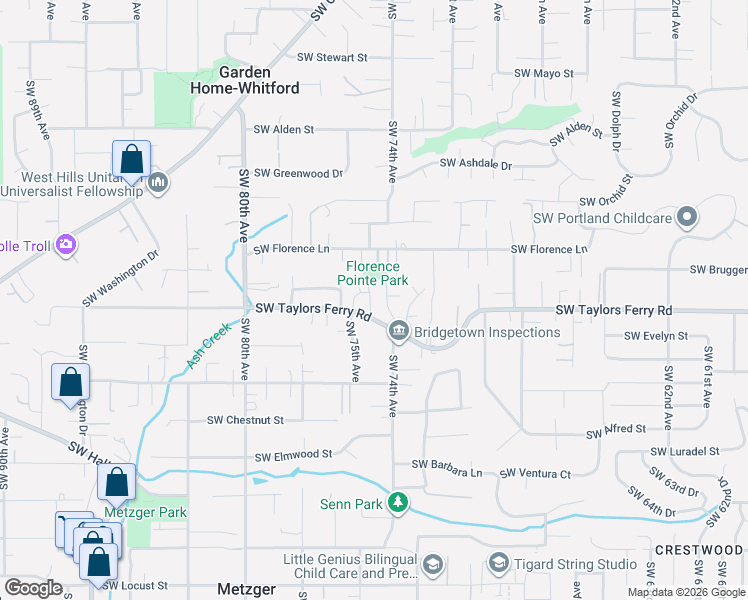 map of restaurants, bars, coffee shops, grocery stores, and more near 9024 Southwest 75th Avenue in Portland