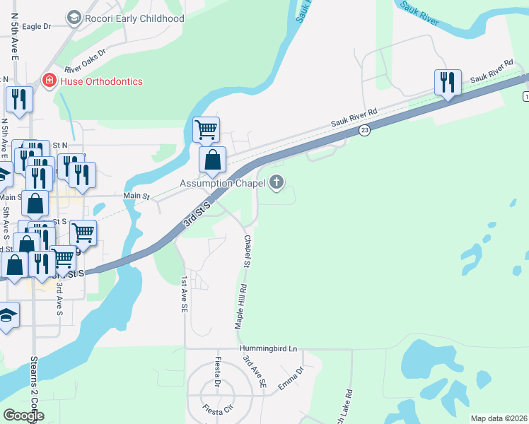 map of restaurants, bars, coffee shops, grocery stores, and more near 22896 Chapel Hill Road in Cold Spring
