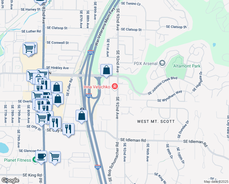 map of restaurants, bars, coffee shops, grocery stores, and more near 9300 Southeast 91st Avenue in Happy Valley