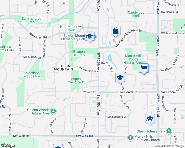 map of restaurants, bars, coffee shops, grocery stores, and more near 9055 Southwest 157th Avenue in Beaverton