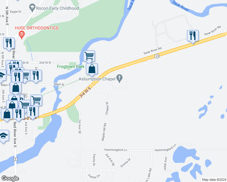 map of restaurants, bars, coffee shops, grocery stores, and more near 22896 Chapel Hill Road in Cold Spring
