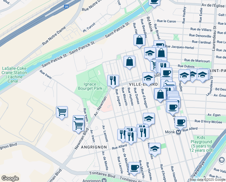 map of restaurants, bars, coffee shops, grocery stores, and more near 6245 Rue Jogues in Montreal