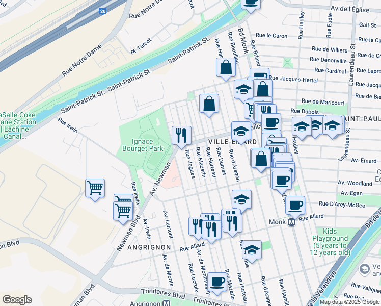 map of restaurants, bars, coffee shops, grocery stores, and more near 6245 Rue Jogues in Montréal