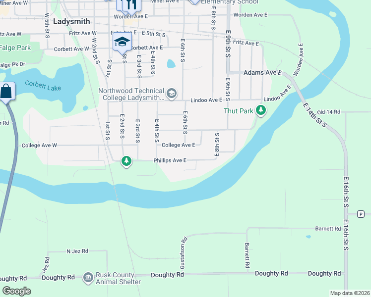 map of restaurants, bars, coffee shops, grocery stores, and more near 608 Sabin Avenue East in Ladysmith