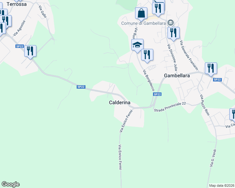map of restaurants, bars, coffee shops, grocery stores, and more near 14 Via Calderina in Calderina