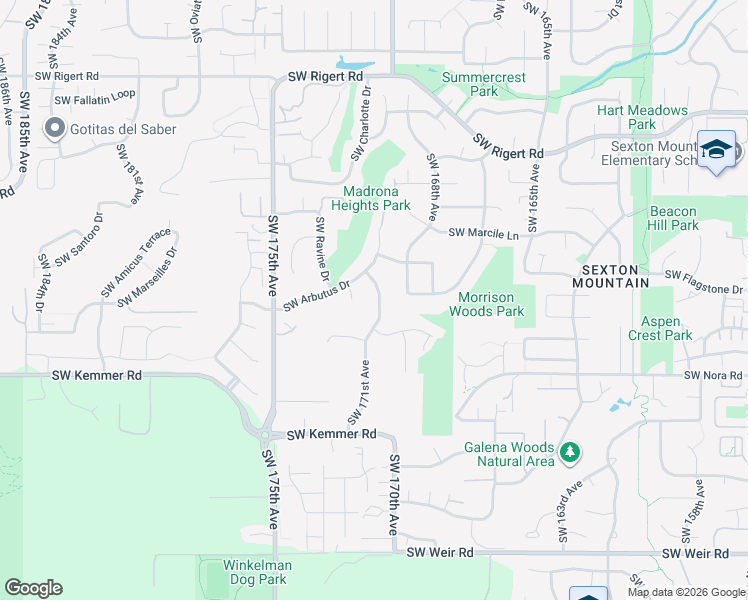 map of restaurants, bars, coffee shops, grocery stores, and more near 8941 Southwest 171st Avenue in Beaverton