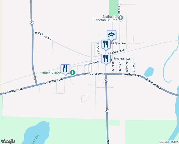 map of restaurants, bars, coffee shops, grocery stores, and more near 326 West River Avenue in Bruce