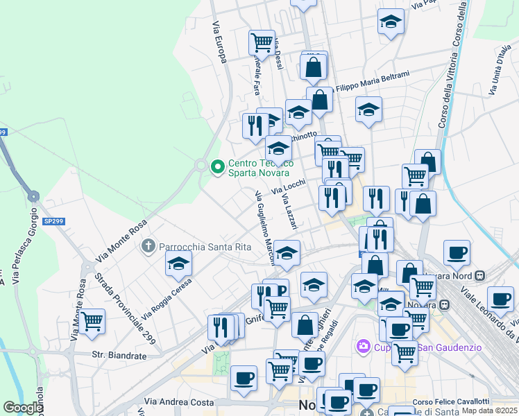 map of restaurants, bars, coffee shops, grocery stores, and more near 2 Via Bagnolini in Novara