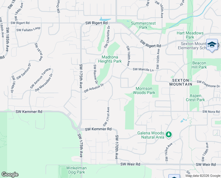 map of restaurants, bars, coffee shops, grocery stores, and more near 8941 Southwest 171st Avenue in Beaverton
