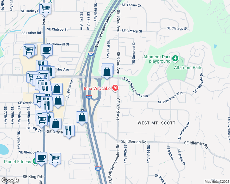 map of restaurants, bars, coffee shops, grocery stores, and more near 9300 Southeast 91st Avenue in Happy Valley