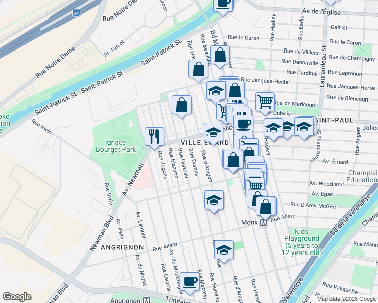 map of restaurants, bars, coffee shops, grocery stores, and more near 6267 Rue Dumas in Montréal