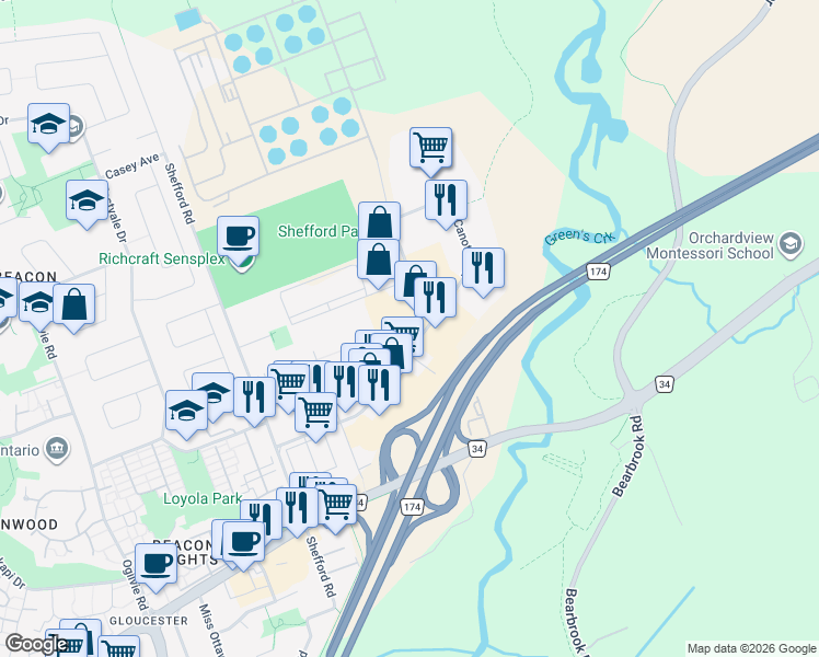 map of restaurants, bars, coffee shops, grocery stores, and more near in Ottawa
