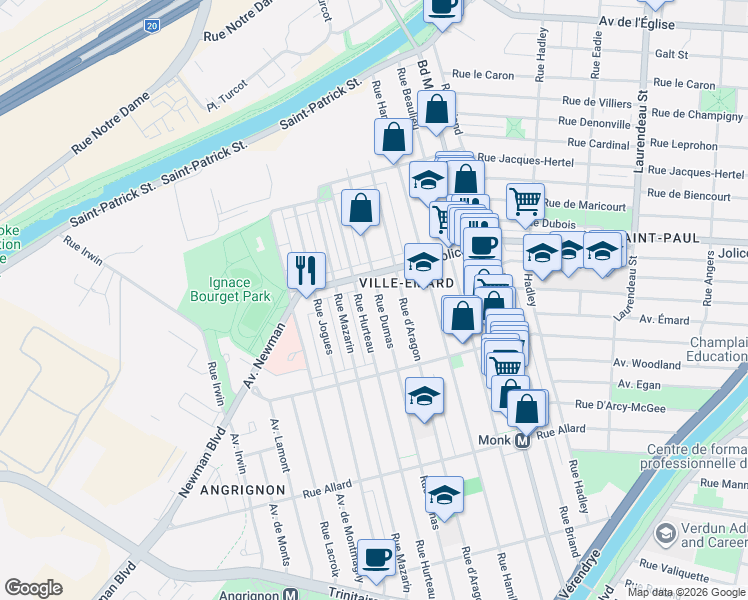 map of restaurants, bars, coffee shops, grocery stores, and more near 6267 Rue Dumas in Montréal