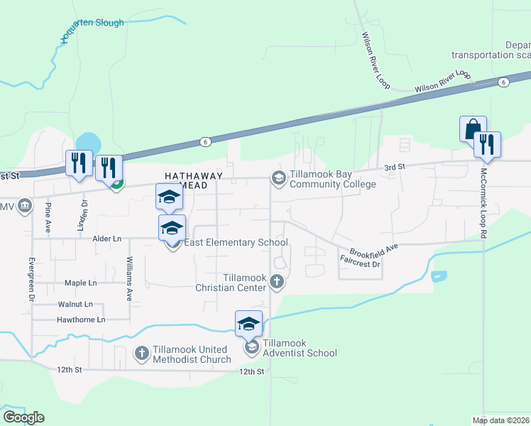 map of restaurants, bars, coffee shops, grocery stores, and more near 4212 Marolf Plaza in Tillamook