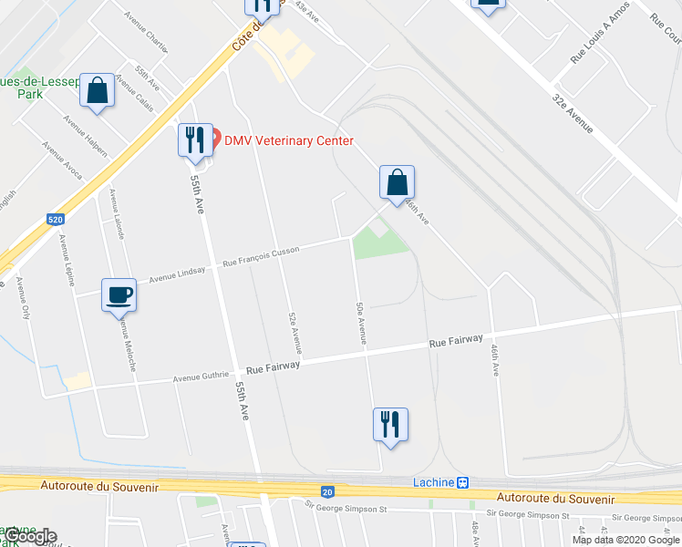 map of restaurants, bars, coffee shops, grocery stores, and more near 1805 50e Avenue in Montréal