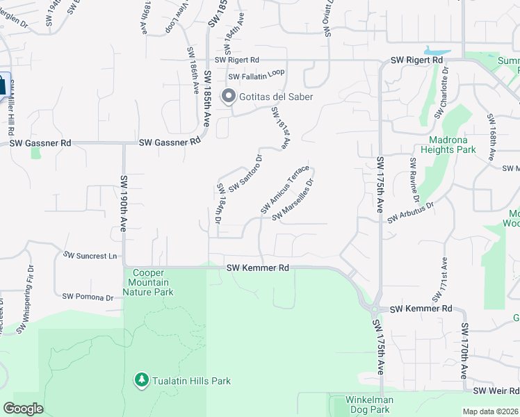 map of restaurants, bars, coffee shops, grocery stores, and more near 8949 Southwest Amicus Terrace in Beaverton