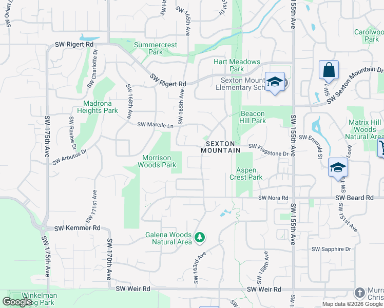 map of restaurants, bars, coffee shops, grocery stores, and more near 16460 Southwest Sienna Lane in Beaverton