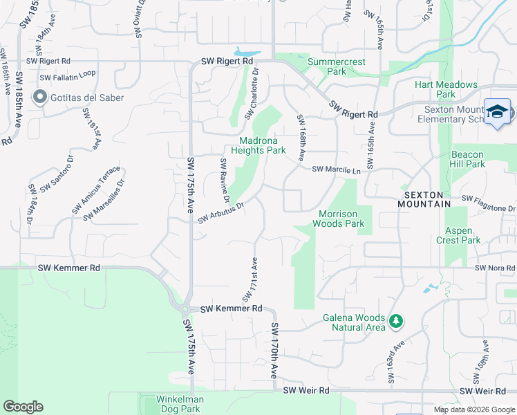 map of restaurants, bars, coffee shops, grocery stores, and more near 8875 Southwest 171st Avenue in Beaverton